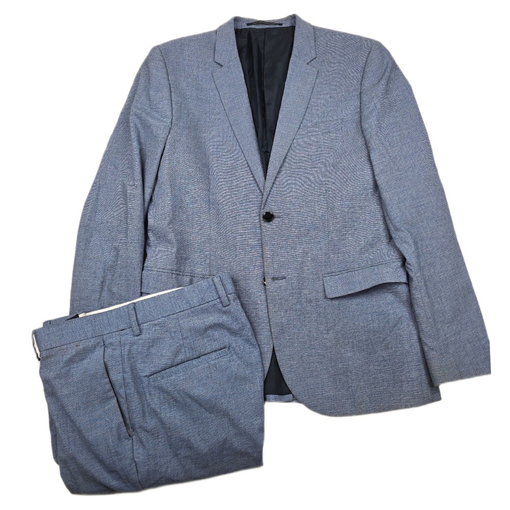 H&M Skinny Fit Suit Mens‎ 40R 2 Piece Pants 34x29 Blue Wool Blend